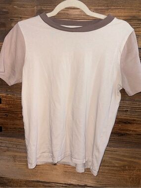 Madewell Short-Sleeve Crewneck Tee in Light Pink with Taupe Trim